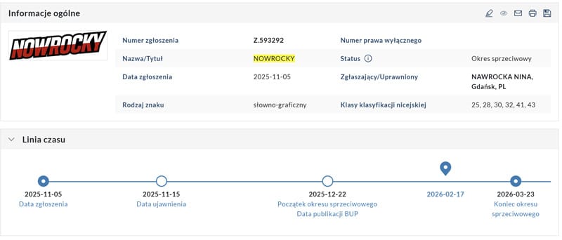 Nowrocky - status rejestracji znaku